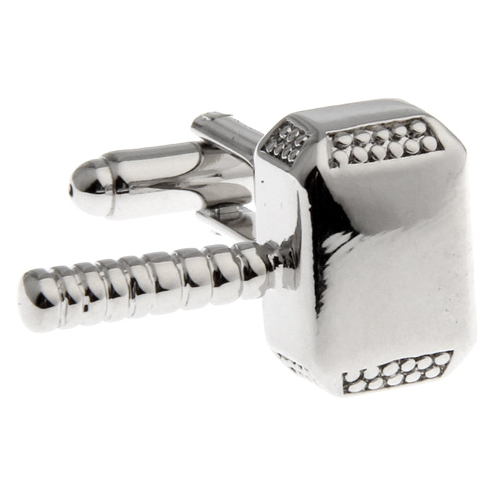 Silver Mighty Thor Hammer Cufflinks Superhero Cuff Links Image 3