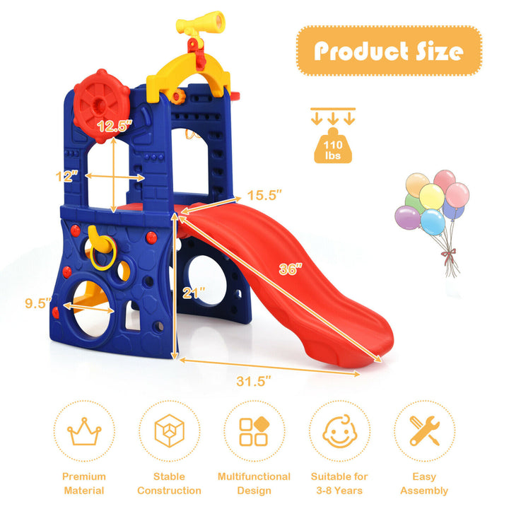6-in-1 Freestanding Kids Slide w/ Basketball Hoop Play Climber Slide Set Image 2