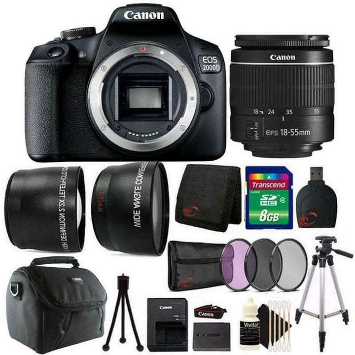Canon EOS 2000D 24.1MP DSLR Camera + 18-55mm Lens + 8GB Accessory Bundle Image 1