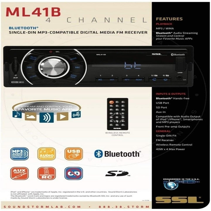 Sound Storm ML41B Single DinBluetoothMP3/USB/SD FM Car Stereo(No CD/DVD)Wireless Remote Control Image 6