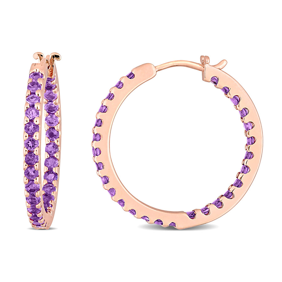 1.60 Carat (ctw) Amethyst In and Out Hoop Earrings in 10K Rose Pink Gold Image 1