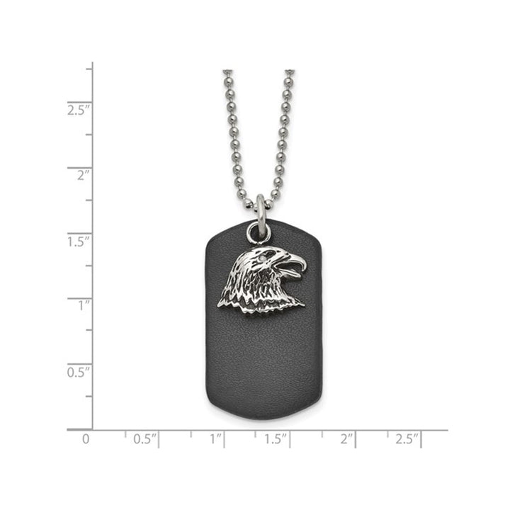 Mens Stainless Steel American Eagle Leather Dogtag Pendant Necklace with Chain (22 Inches) Image 3