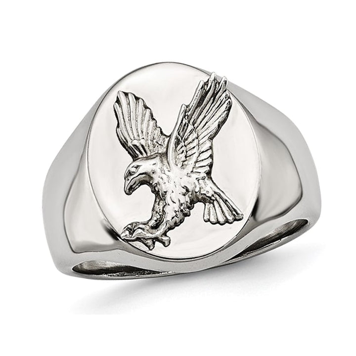 Mens Flying Eagle Stainless Steel and Sterling Silver Ring Image 1