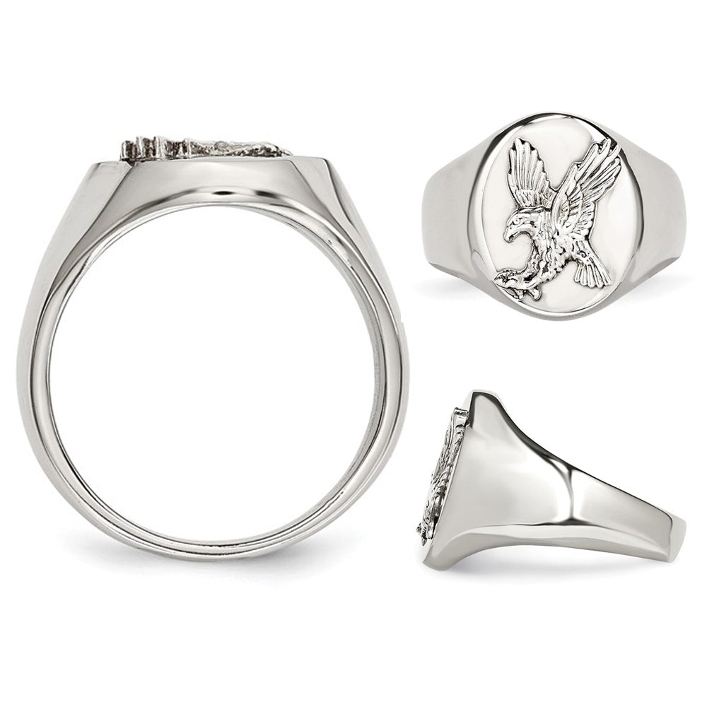 Mens Flying Eagle Stainless Steel and Sterling Silver Ring Image 3