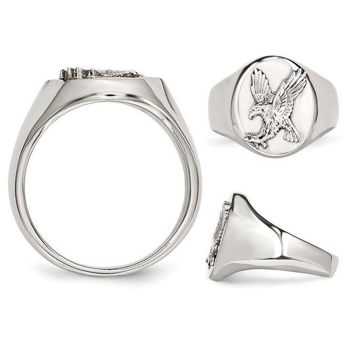 Mens Flying Eagle Stainless Steel and Sterling Silver Ring Image 3