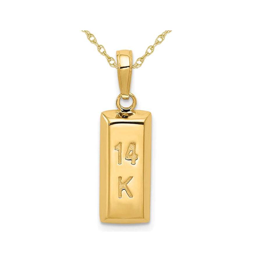 14K Yellow Gold 3D Gold Bar Charm Pendant Necklace with Chain Image 1
