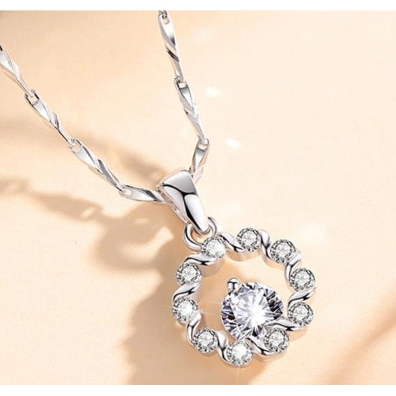 Elegant Ring Set Popular style Pendant Necklace Set Artificial zircon neck flower blooming pendant sweater chain Image 4