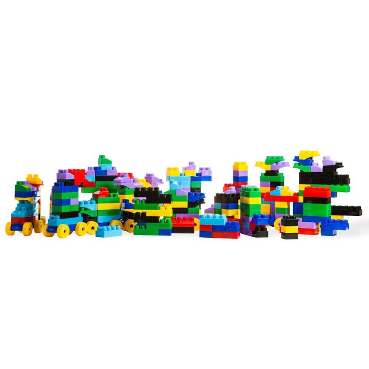 (2 Set) Dimple 300 Pieces Soft Kid-Friendly Plastic Multicolored Building Block Set with Wheeled Train PiecesGift for Image 3