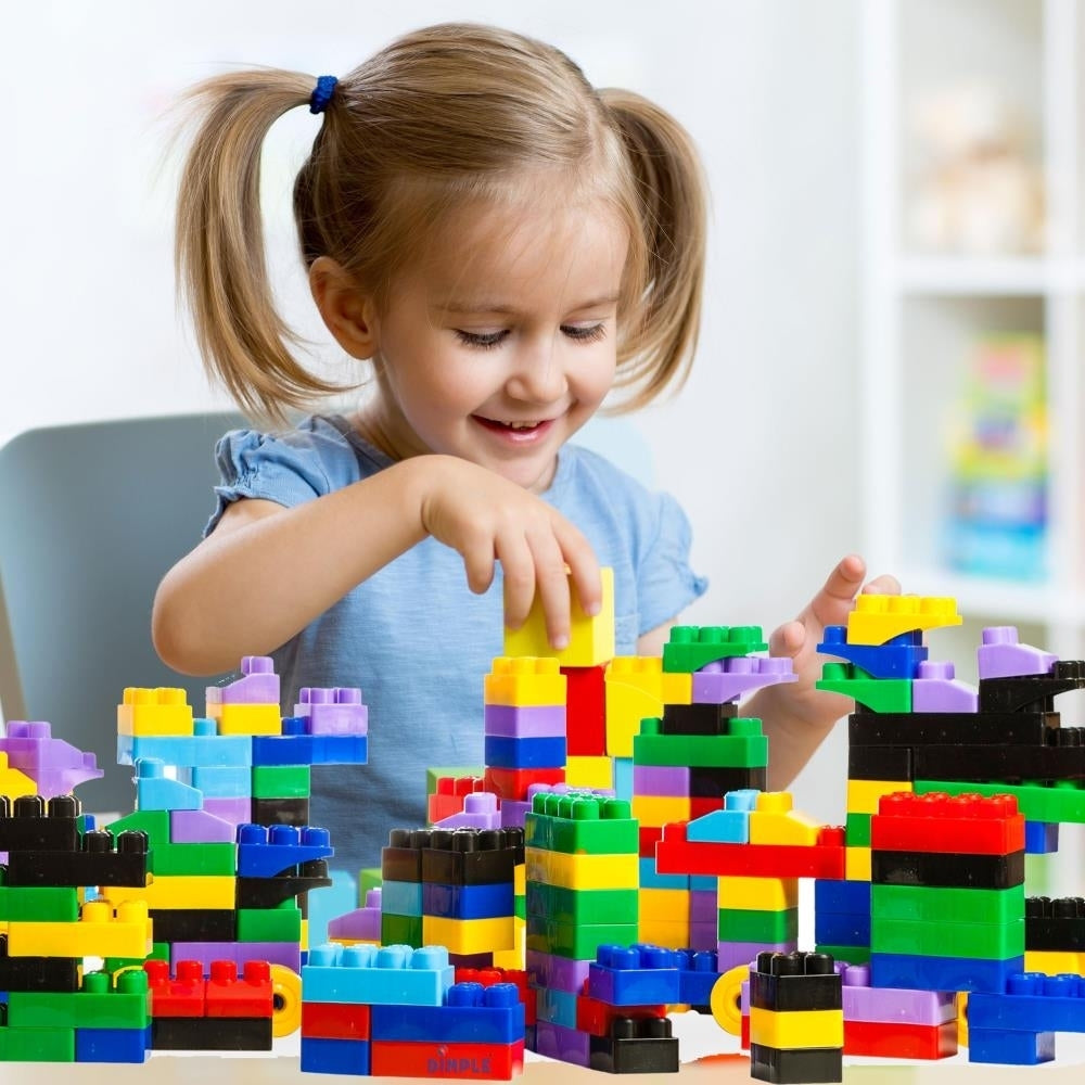 (2 Set) Dimple 300 Pieces Soft Kid-Friendly Plastic Multicolored Building Block Set with Wheeled Train PiecesGift for Image 4