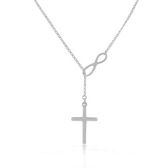 Silver Filled High Polish Finsh Infinity Drop Cross Lariat Necklace Image 2