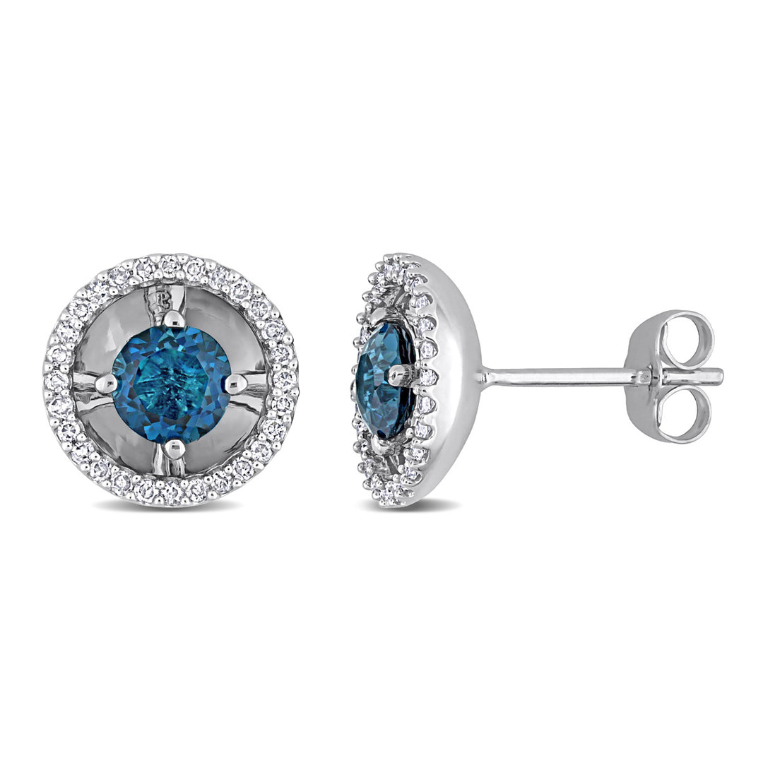 1.10 Carat (ctw) London Blue Topaz Solitaire Earrings in 10K White Gold Image 1