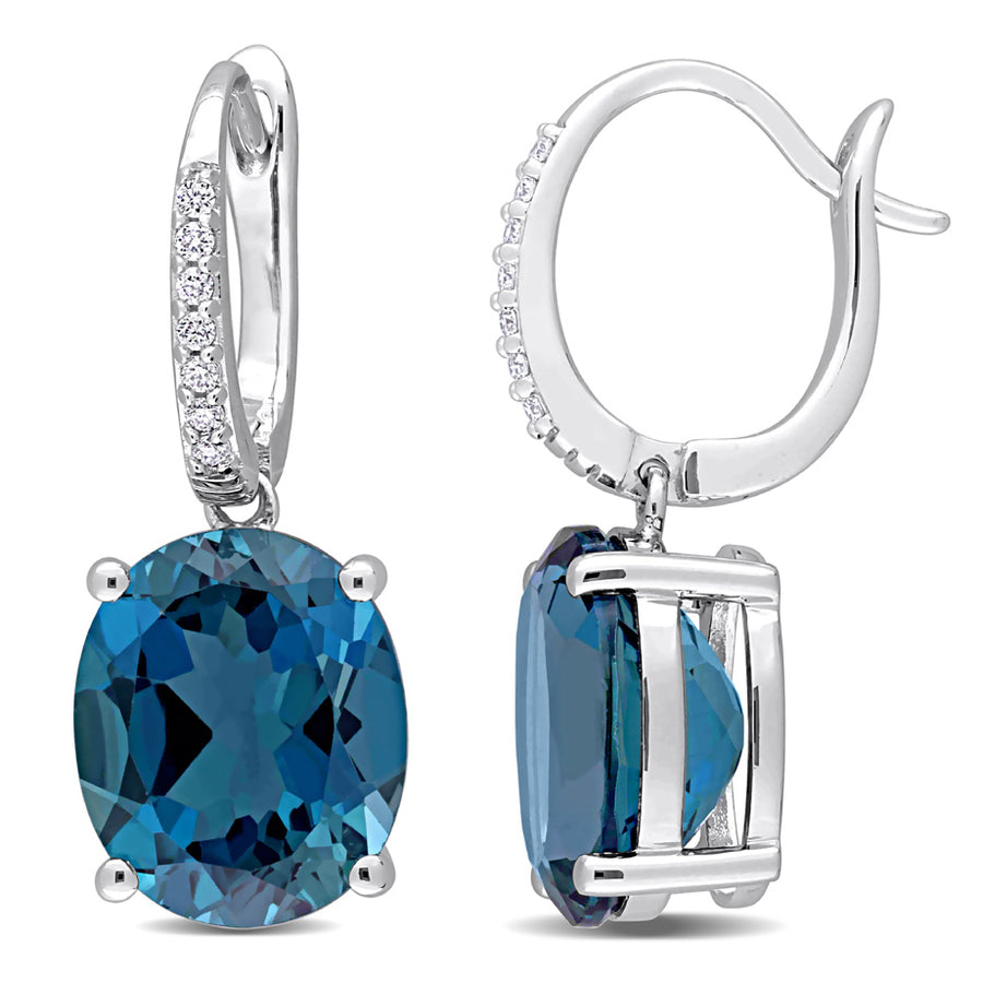 10.00 Carat (ctw) London Blue Topaz Drop Leverback Earrings in 14K White Gold with Diamonds Image 1
