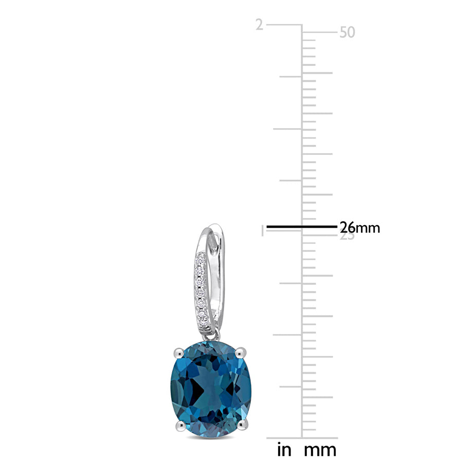 10.00 Carat (ctw) London Blue Topaz Drop Leverback Earrings in 14K White Gold with Diamonds Image 2