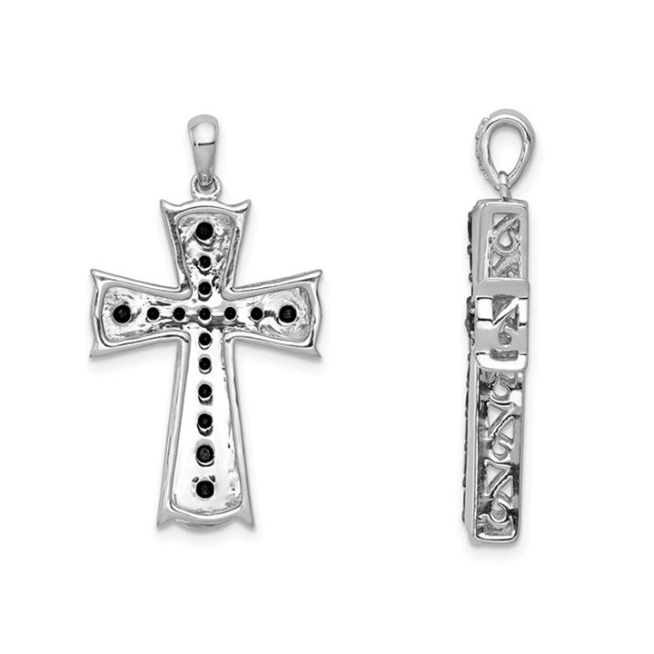 5/8 Carat (ctw) Black and White Diamond Cross Pendant Necklace in 14K White Gold with Chain Image 2