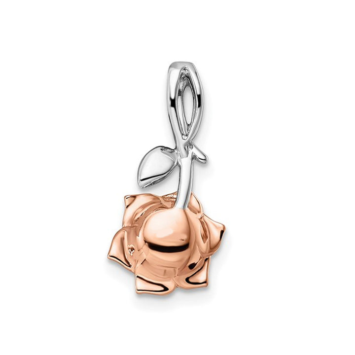 1/7 Carat (ctw) Ruby Flower Charm Pendant Necklace in 14K White and Rose Gold with Chain Image 3