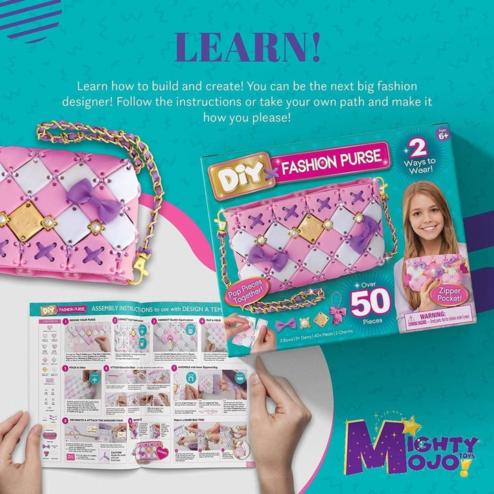 DIY Craft Fashion Purse 142pc Charms Pink Purple Bag Girls Kids Crafts Image 2