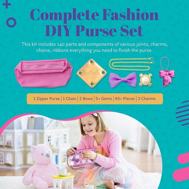 DIY Craft Fashion Purse 142pc Charms Pink Purple Bag Girls Kids Crafts Image 4