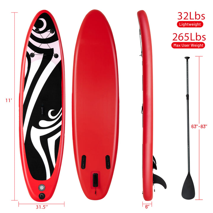 11 Inflatable Stand Up Paddle Board Surfboard W/Bag Aluminum Paddle Pump Red Image 9