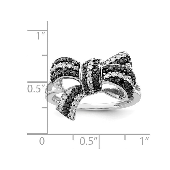 1/3 Carat (ctw) Black and White Diamond Bow Ring in Sterling Silver Image 2