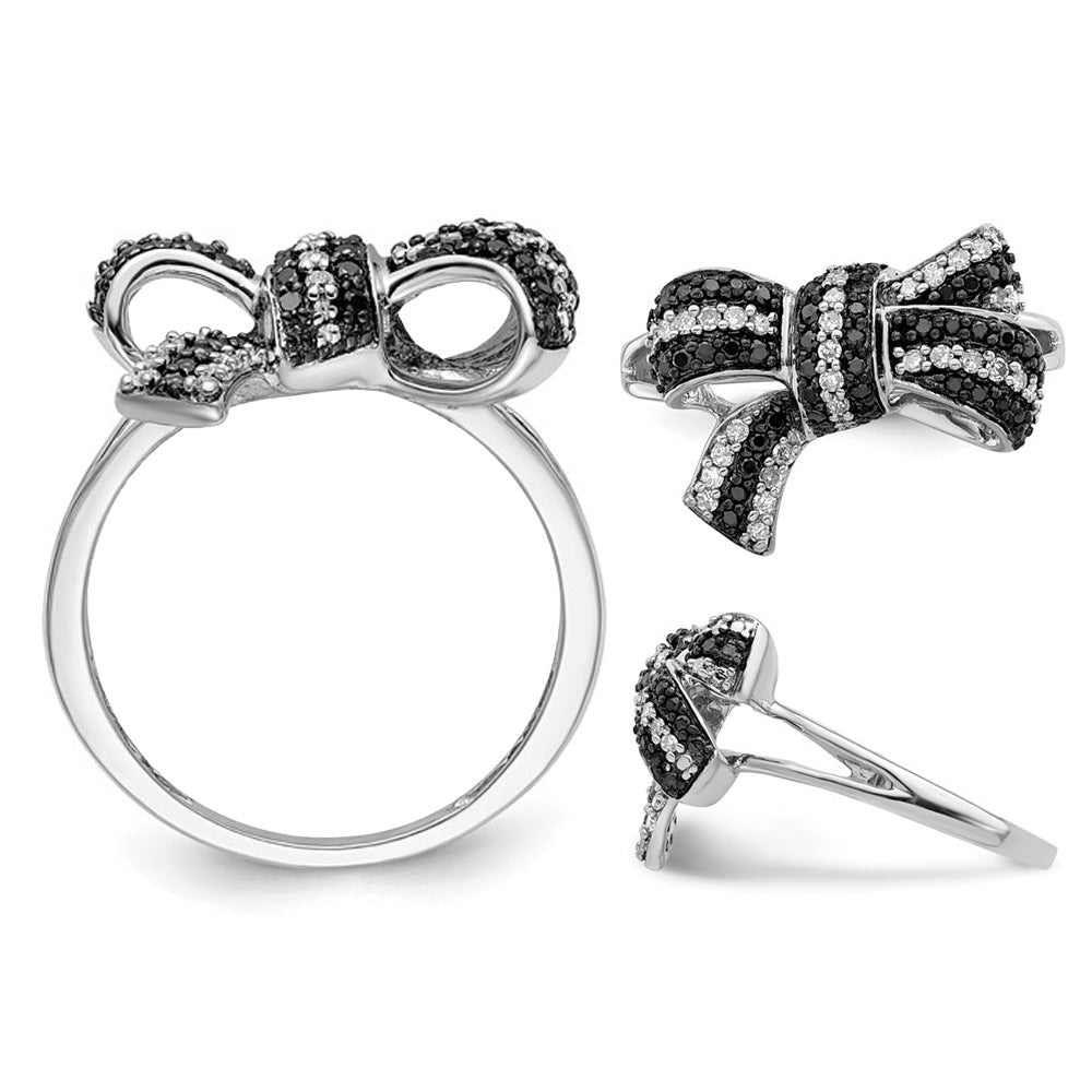 1/3 Carat (ctw) Black and White Diamond Bow Ring in Sterling Silver Image 3