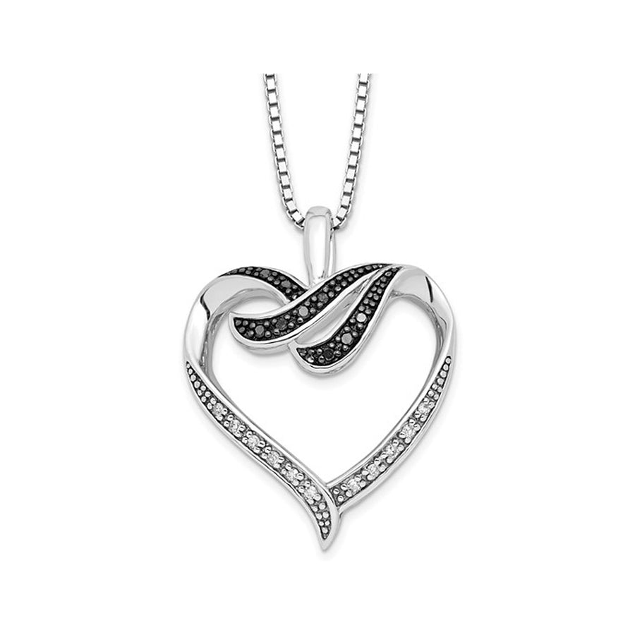 1/10 Carat (ctw) Black and White Diamond Heart Pendant Necklace in Sterling Silver with Chain Image 1