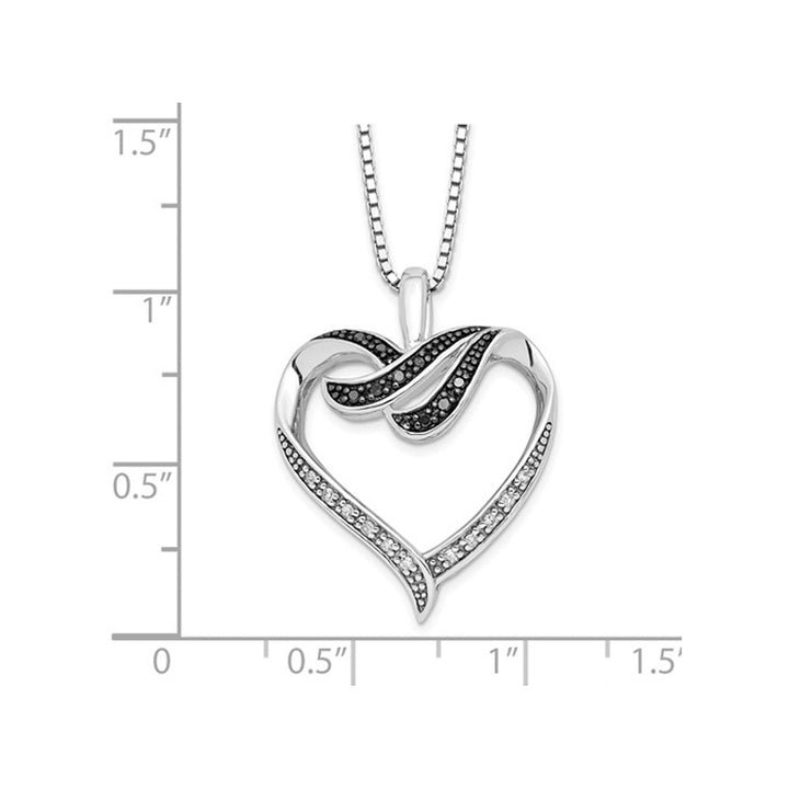 1/10 Carat (ctw) Black and White Diamond Heart Pendant Necklace in Sterling Silver with Chain Image 3