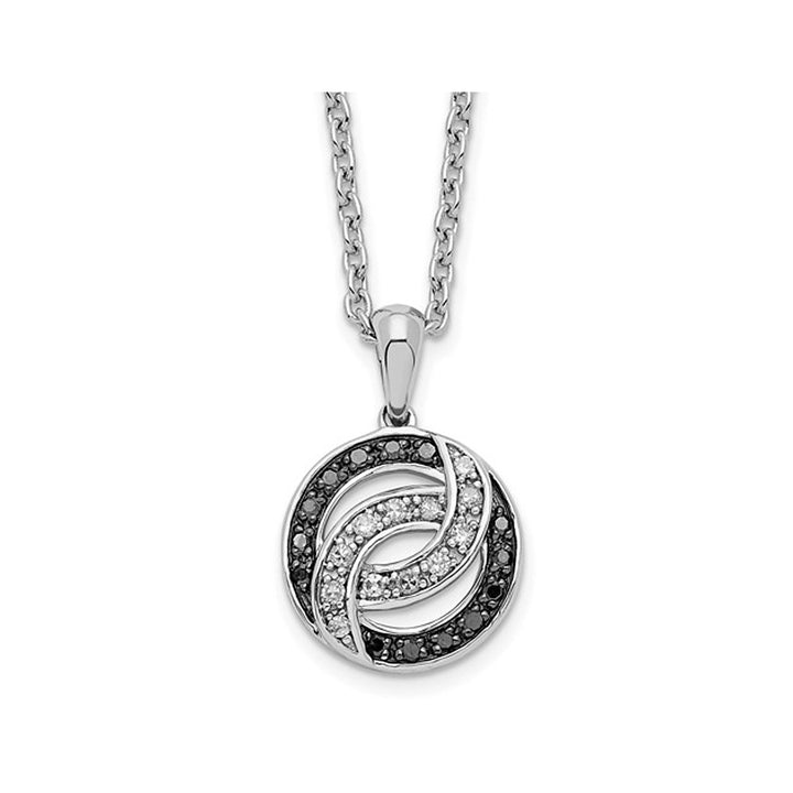 1/12 Carat (ctw) Black and White Diamond Circle Pendant Necklace in Sterling Silver with Chain Image 1