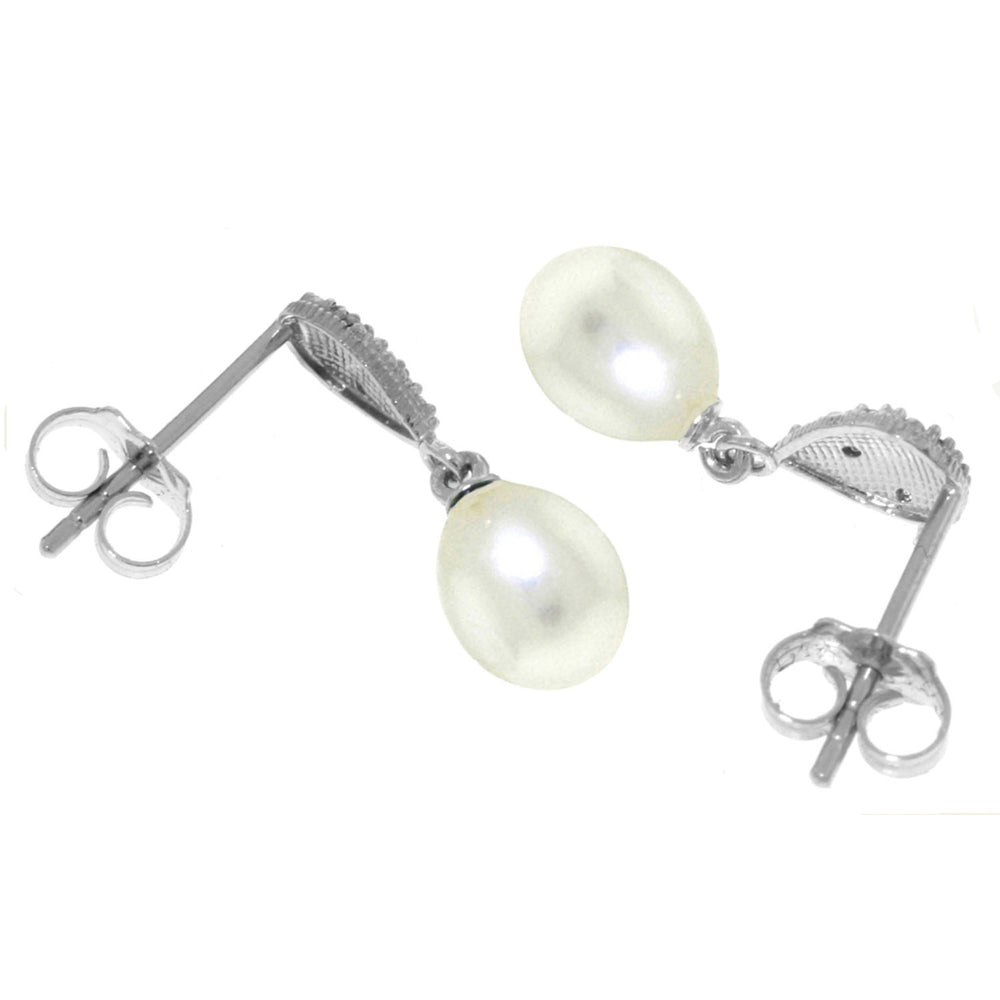14k White Gold Dangle Earrings with Cultured Pearls and Diamonds Image 2