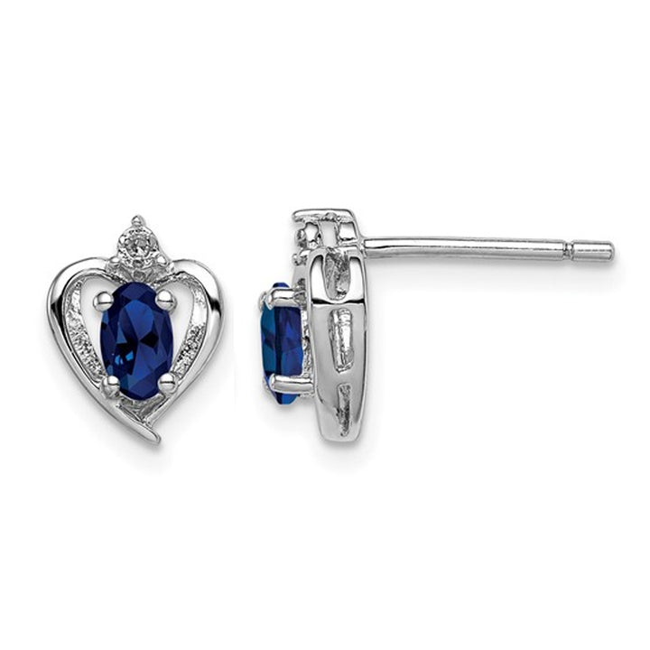 1/2 Carat (ctw) Lab Created Blue Sapphire Heart Earrings in Sterling Silver Image 1