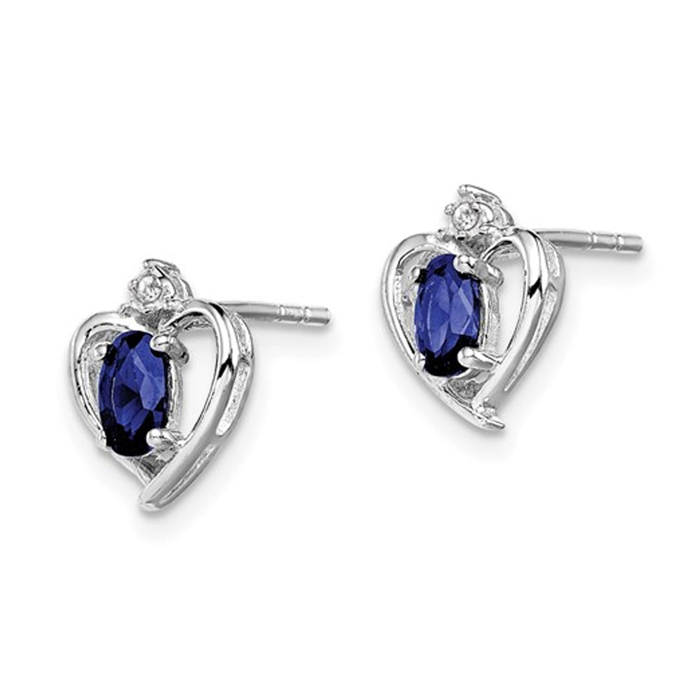 1/2 Carat (ctw) Lab Created Blue Sapphire Heart Earrings in Sterling Silver Image 2