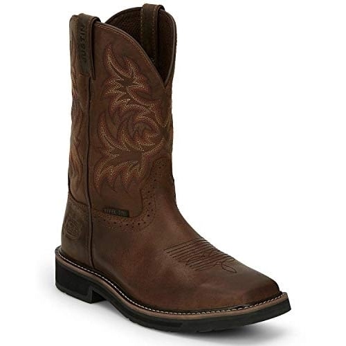 JUSTIN WORK Mens Driller 11" Steel Toe Work Boot Dark Brown - SE4682 ONE SIZE RUGGED TAN Image 1