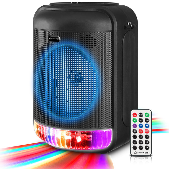 Technical Pro 600 Watts Rechargeable 8" Bluetooth LED Speaker with USB Card Aux Mic Inputs,FM Radio TWS Stereo Sound Image 1