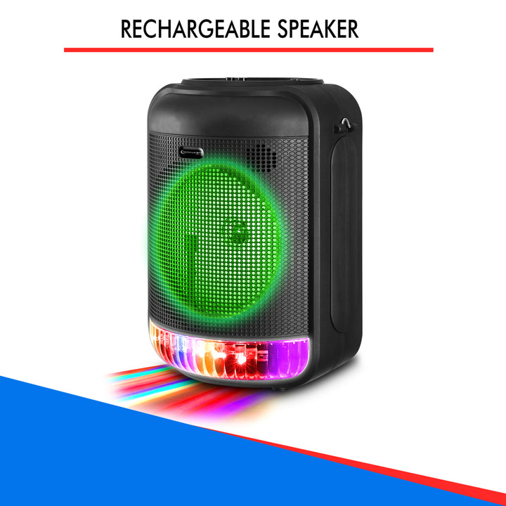 Technical Pro 600 Watts Rechargeable 8" Bluetooth LED Speaker with USB Card Aux Mic Inputs,FM Radio TWS Stereo Sound Image 4