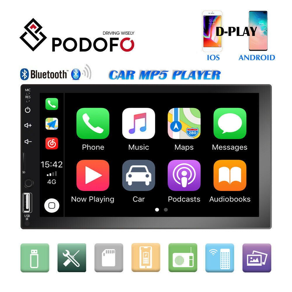 7" Car Radio Apple/Andriod Carplay BT Car Stereo Touch Screen Double 2Din+Camera Image 1