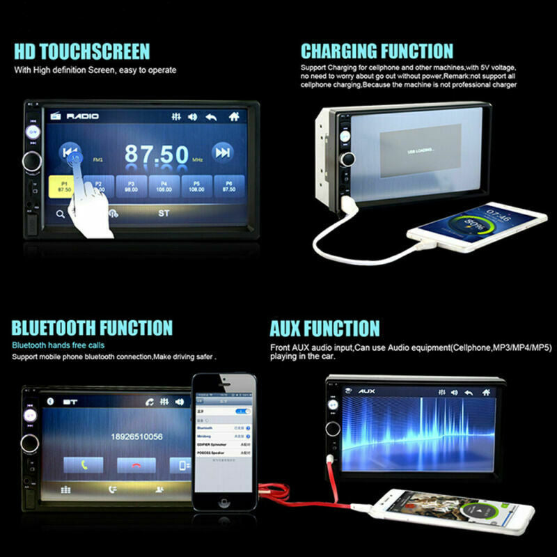 Car Stereo Radio Bluetooth Double 2 Din 7" USB FM AUX IN IOS/Android Mirror Link Image 2