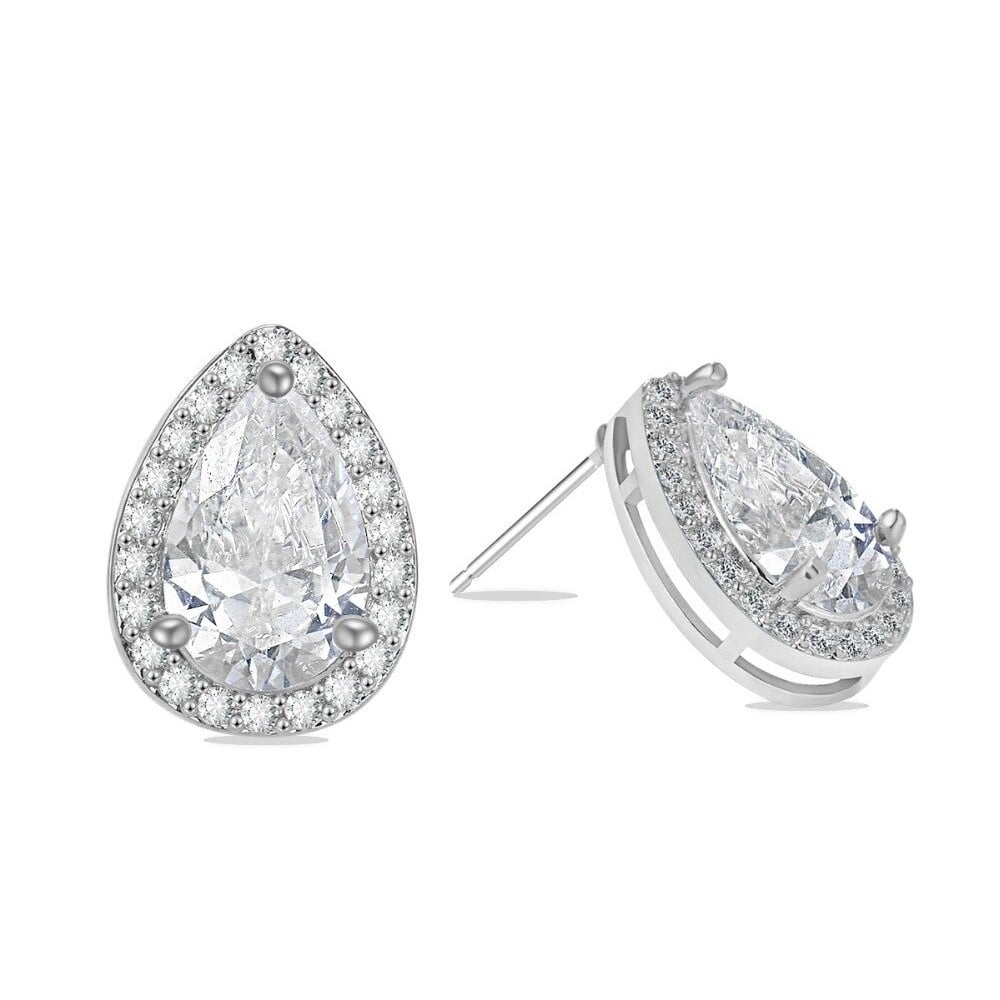 Swarovski Teardrop Cut Halo Stud Earrings 18K White Gold Plated Crystals Image 2