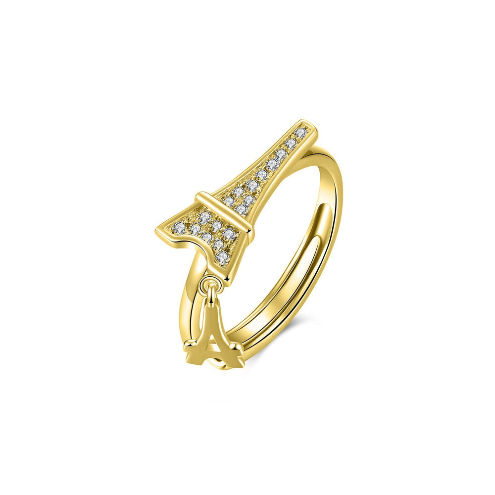 Eiffel Tower Charm Ring Crystals from Swarovski 18K Gold Plated Sizes 6 7 8 9 Image 2