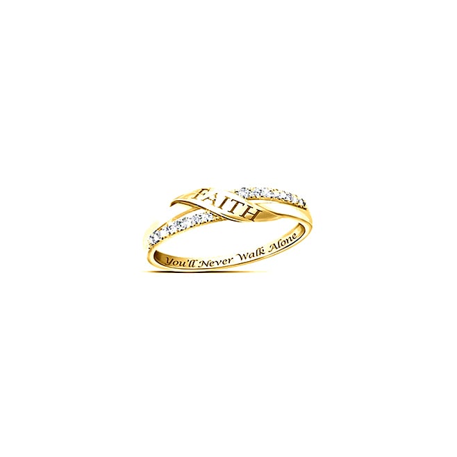 Engraved Faith Band Simulated Diamond 18K Gold Plated Sizes 6-9 Youll Never Walk Alone Image 3