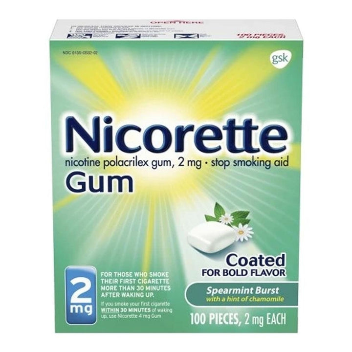 Nicorette Nicotine Gum Spearmint Burst 2mg 100ct Stop Quit Smoking Craving Aid Image 1