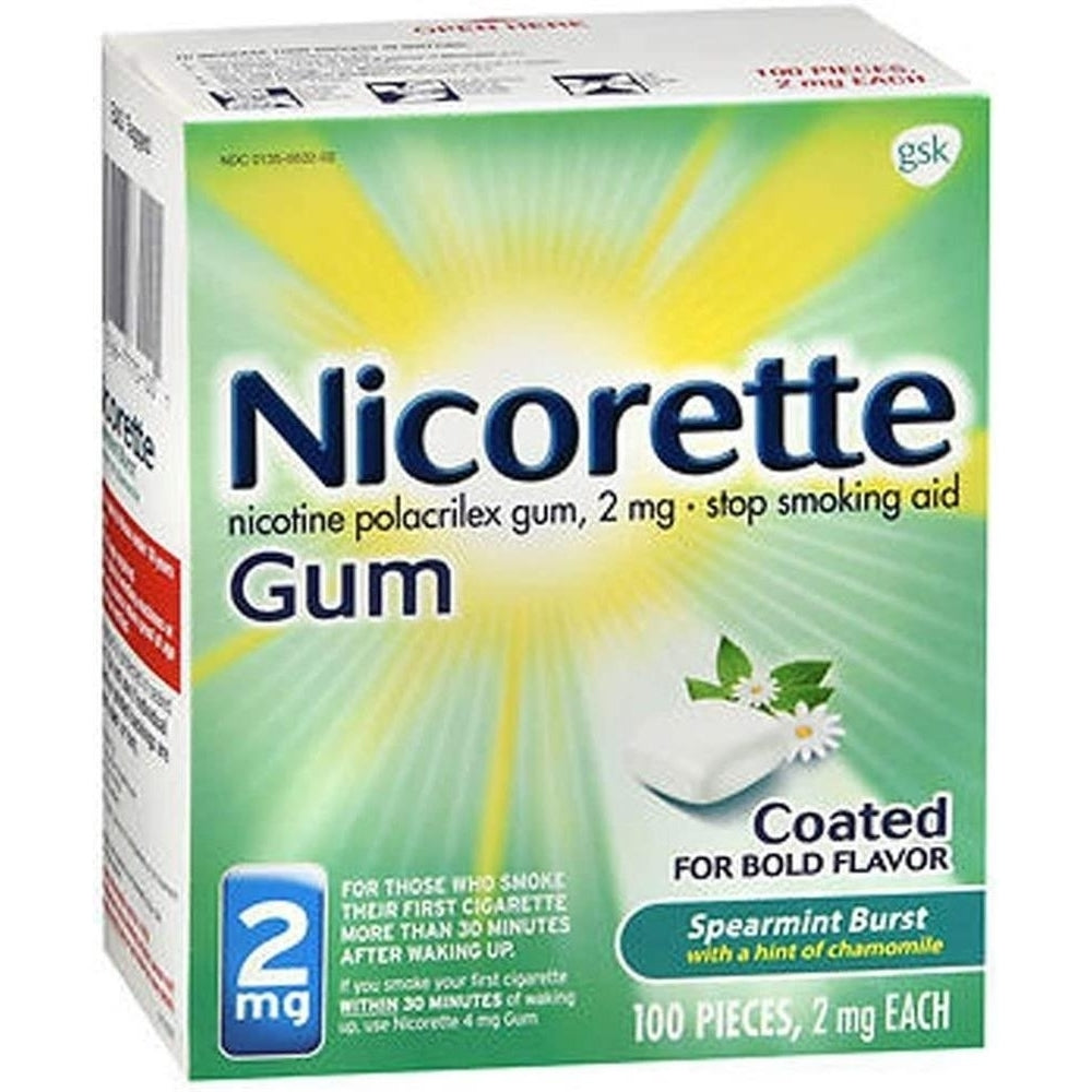 Nicorette Nicotine Gum Spearmint Burst 2mg 100ct Stop Quit Smoking Craving Aid Image 2