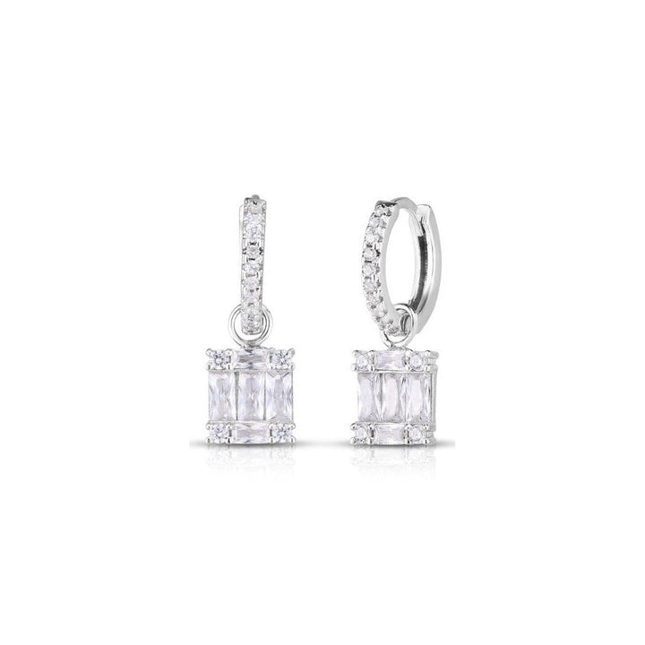 Round Emerald Cut Huggie Drop Earrings 18K White Gold Plated Swarovski Crystals Image 3