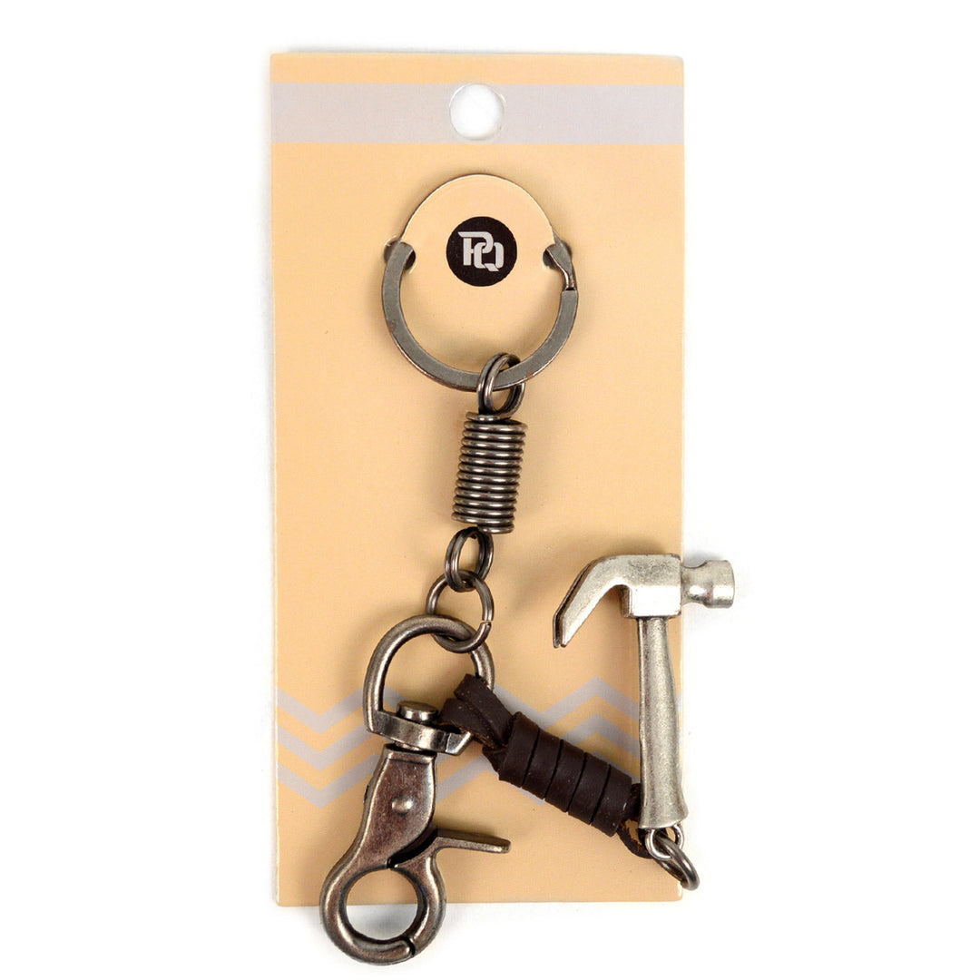 Biker Hammer Skull Keychain Genuine Leather and Metal Crossbones Fancy Key Ring Image 4