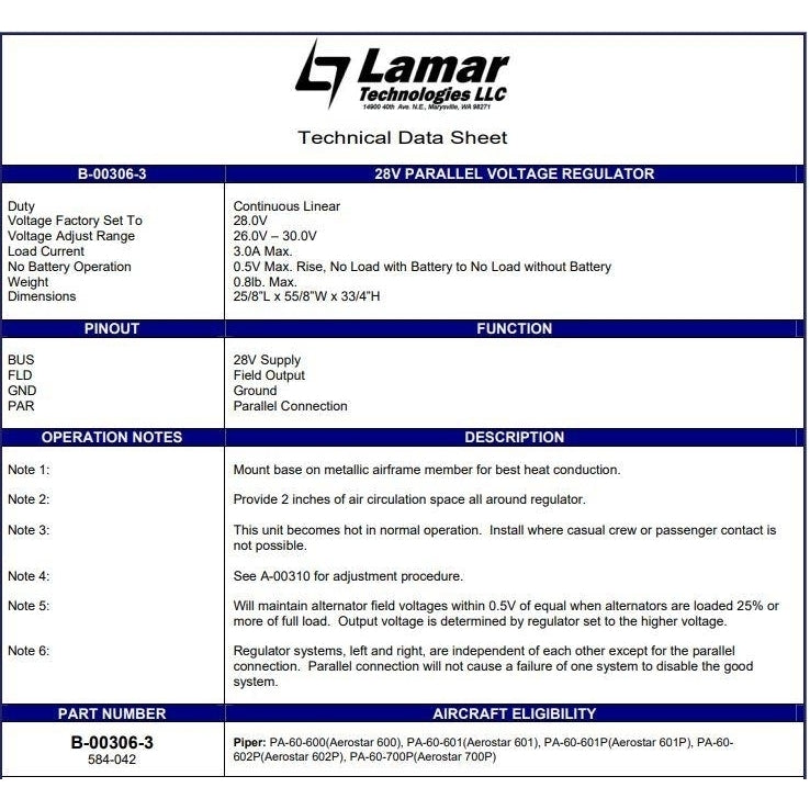 Lamar B-00306-3 Parallel Voltage Regulator 28V Image 2