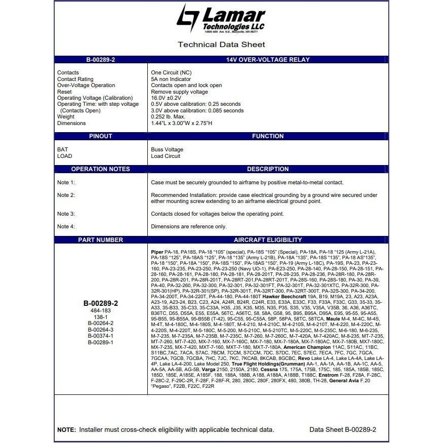 LAMAR B-00289-2 OVERVOLTAGE Relay 14V Image 2