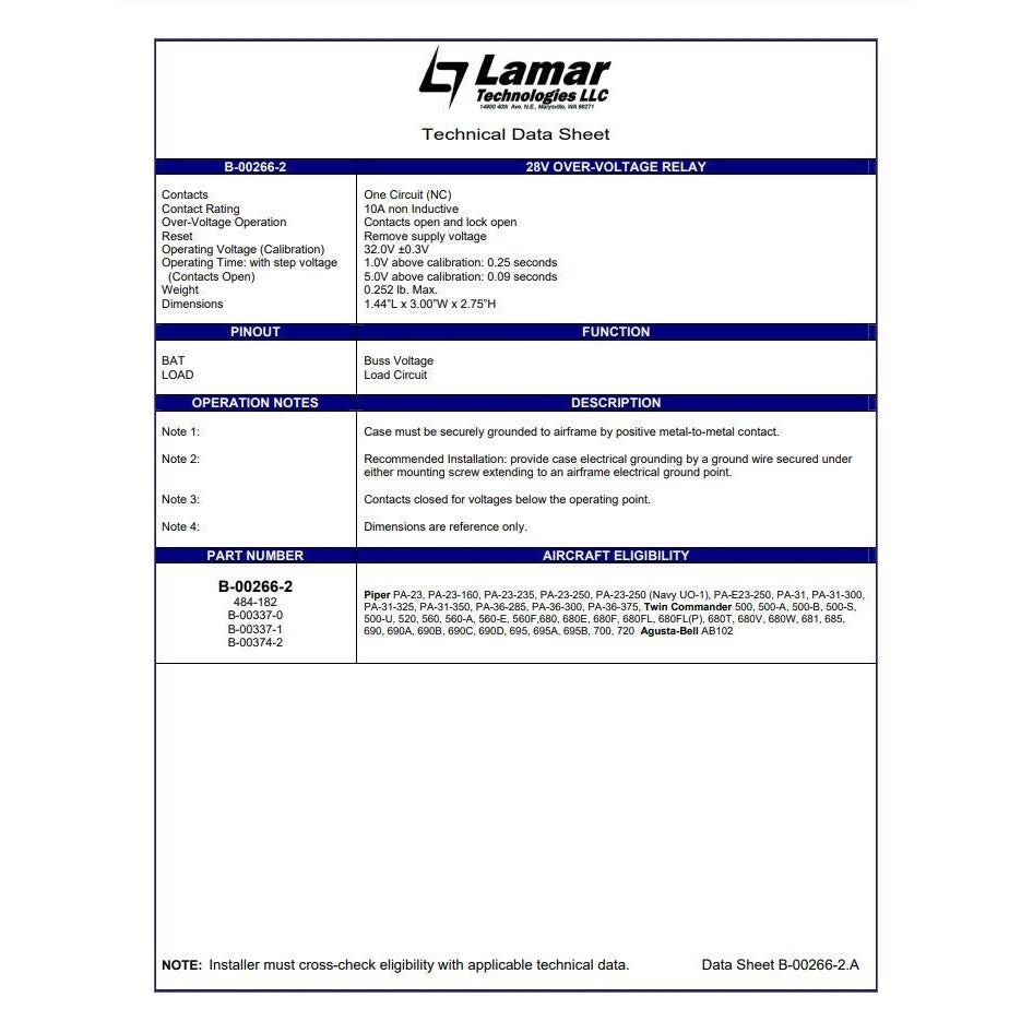 LAMAR B-00266-2 OVERVOLTAGE RELAY 28V Image 3