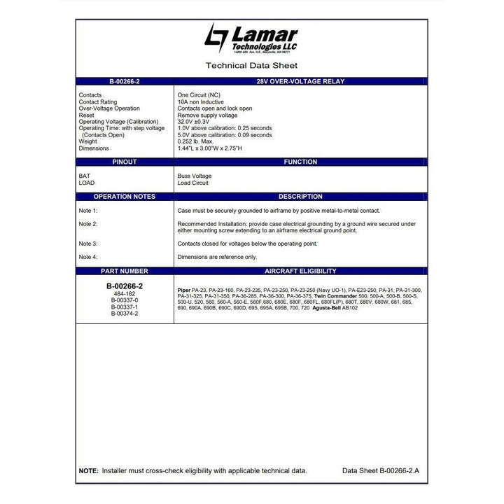 LAMAR B-00266-2 OVERVOLTAGE RELAY 28V Image 3