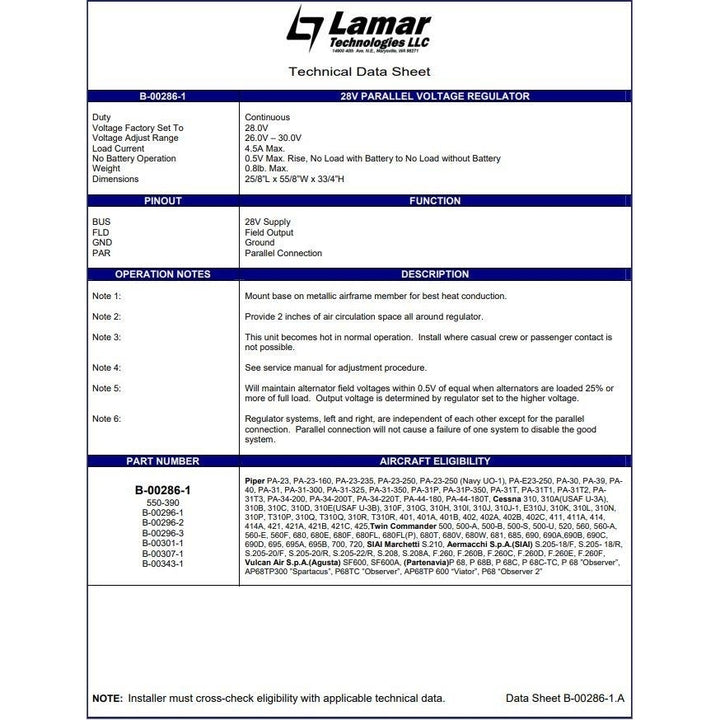 LAMAR B-00286-1 REGULATOR 28V PAR/O Image 3