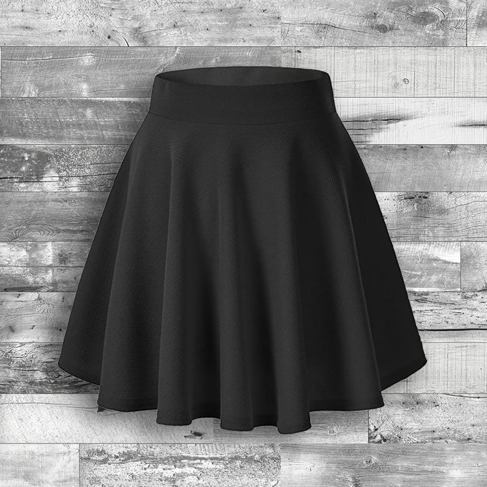 Basic Skater Skirt Women Grey Black Stretch Fabric Pull-On Comfortable Fit Image 1