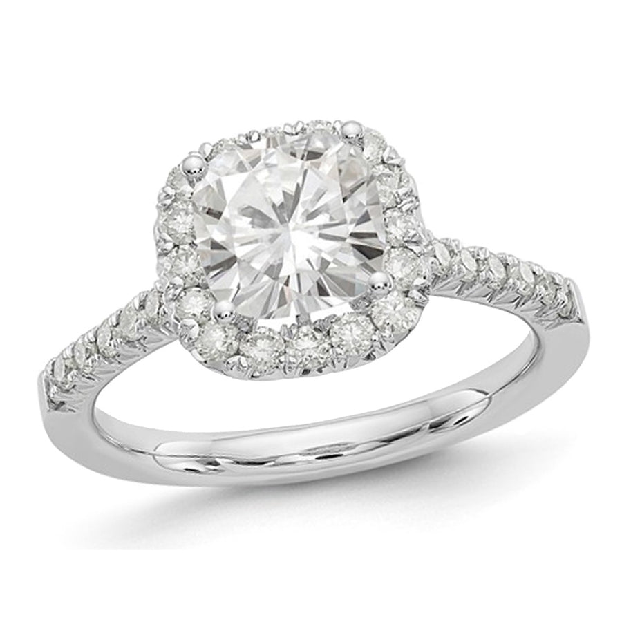 2.15 Carat (ctw) Cushion-Cut Synthetic Moissanite Halo Engagement Ring in 14K White Gold (SIZE 7) Image 1