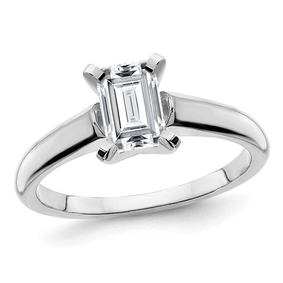 1.50 Carat (ctw Color G-H-I) Synthetic Emerald-Cut Moissanite Solitaire Engagement Ring in 14K White Gold Image 1
